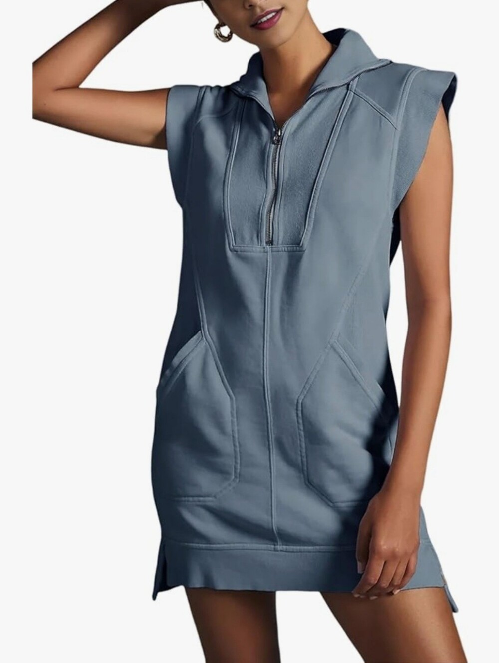 Sleeveless Sweatshirt Dress in Dusty Blue